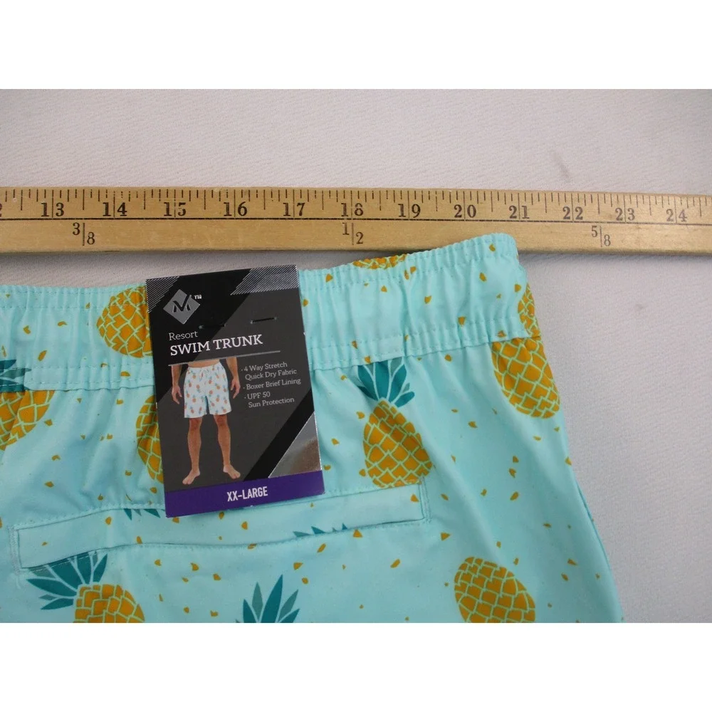 Member's Mark Swim Trunks Men XXL Mint Mist Pineapple Print Resort 4-Way Stretch